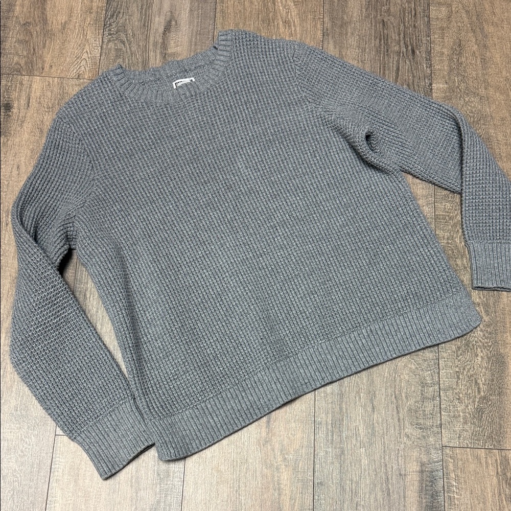 Duluth Trading Co Gray Waffle-Knit Crewneck Sweater 94% cotton